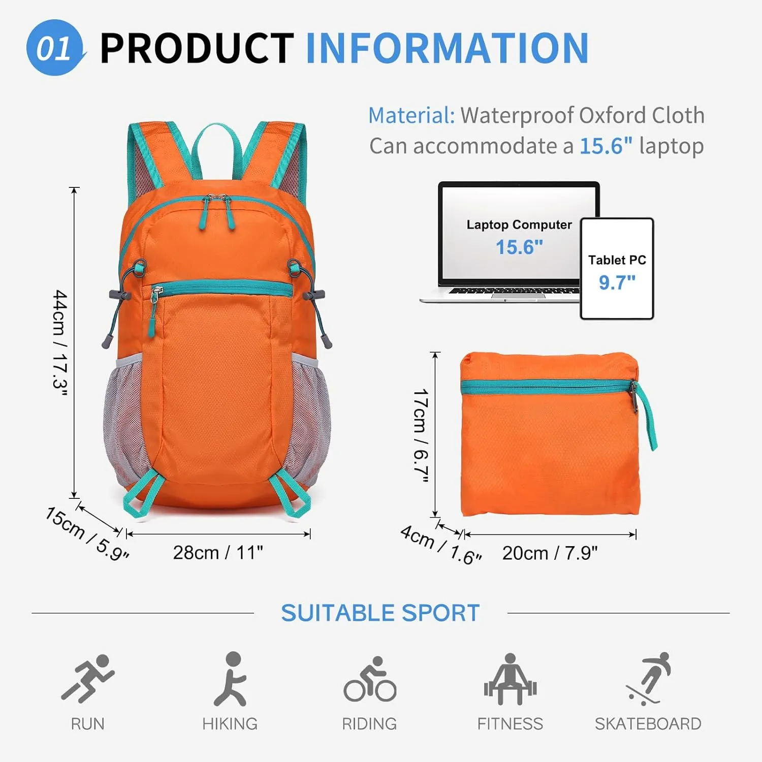 Hiking Daypack Packable, Camping Backpack Water Resistant Lightweight Polyester for Men Women Travel Outdoor