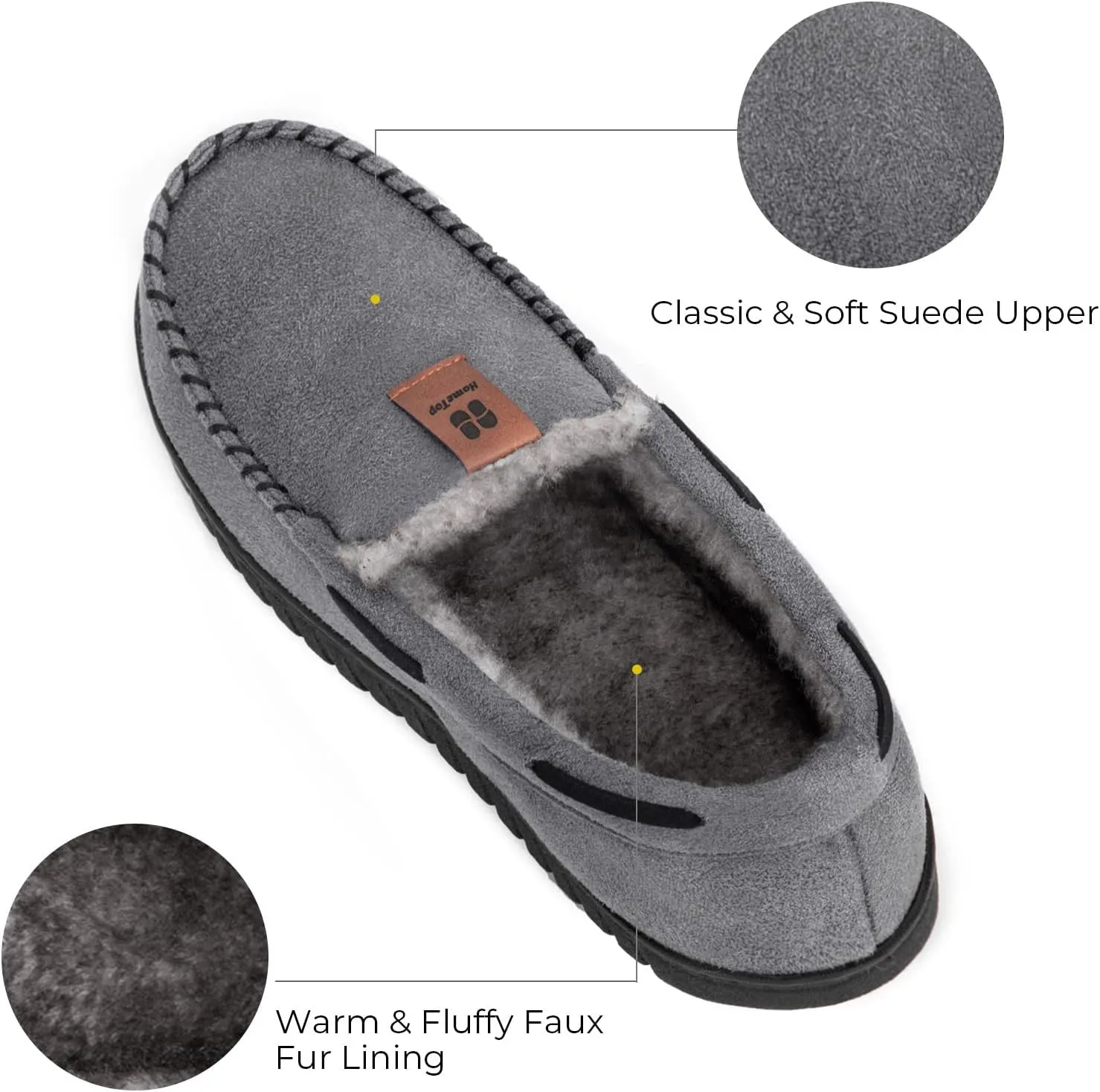 HomeTop Men's Suede Memory Foam Moccasin Slippers Soft Plush Warm Lining House Shoes