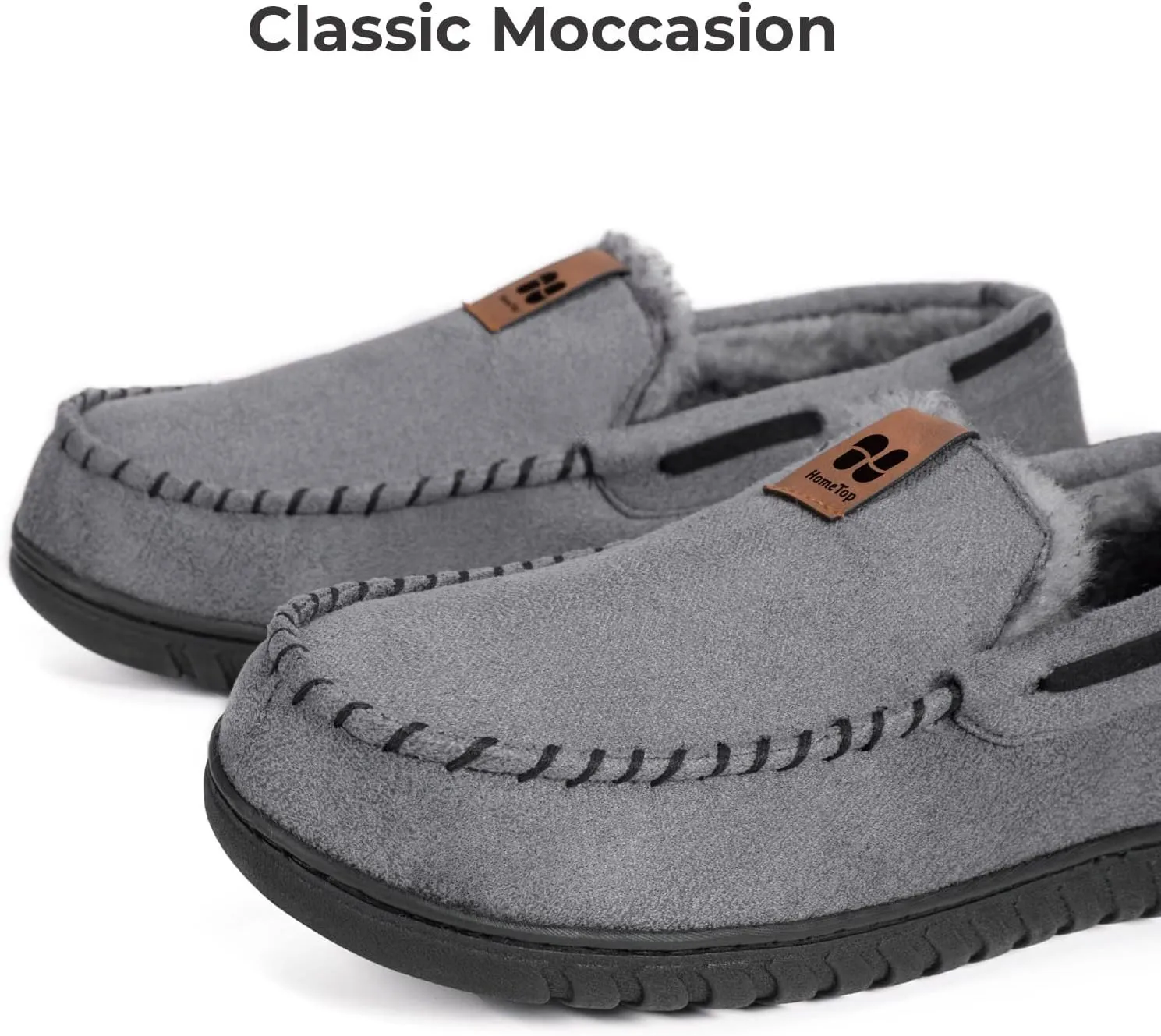 HomeTop Men's Suede Memory Foam Moccasin Slippers Soft Plush Warm Lining House Shoes