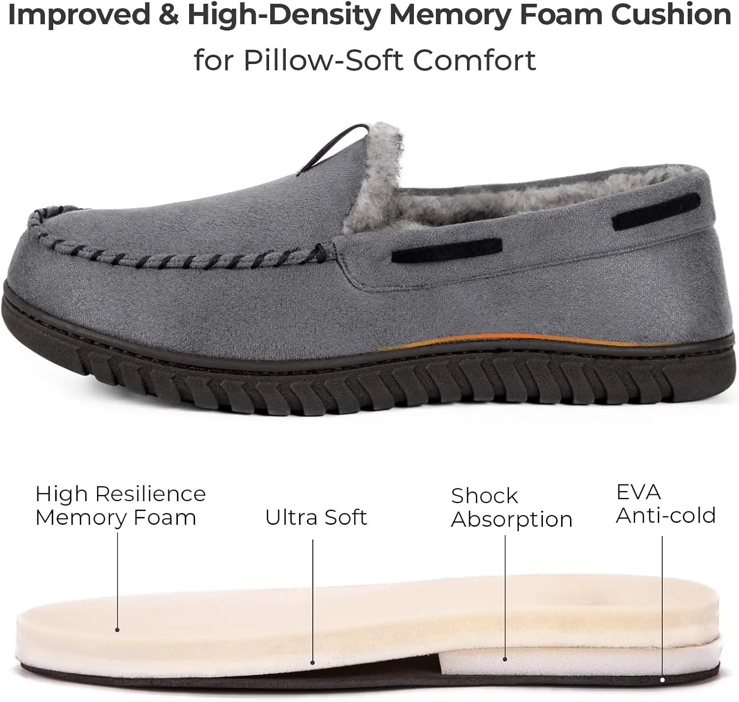 HomeTop Men's Suede Memory Foam Moccasin Slippers Soft Plush Warm Lining House Shoes