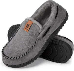 HomeTop Men's Suede Memory Foam Moccasin Slippers Soft Plush Warm Lining House Shoes