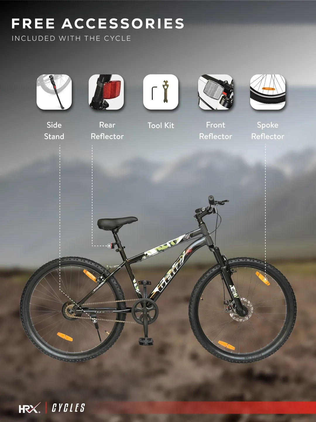 HRX Cycles by Hrithik Roshan GENZ27TBLACK Steel Single Speed 27.5 inch Mountain Cycle, Black, Free Trainer Sessions and Cycling Event