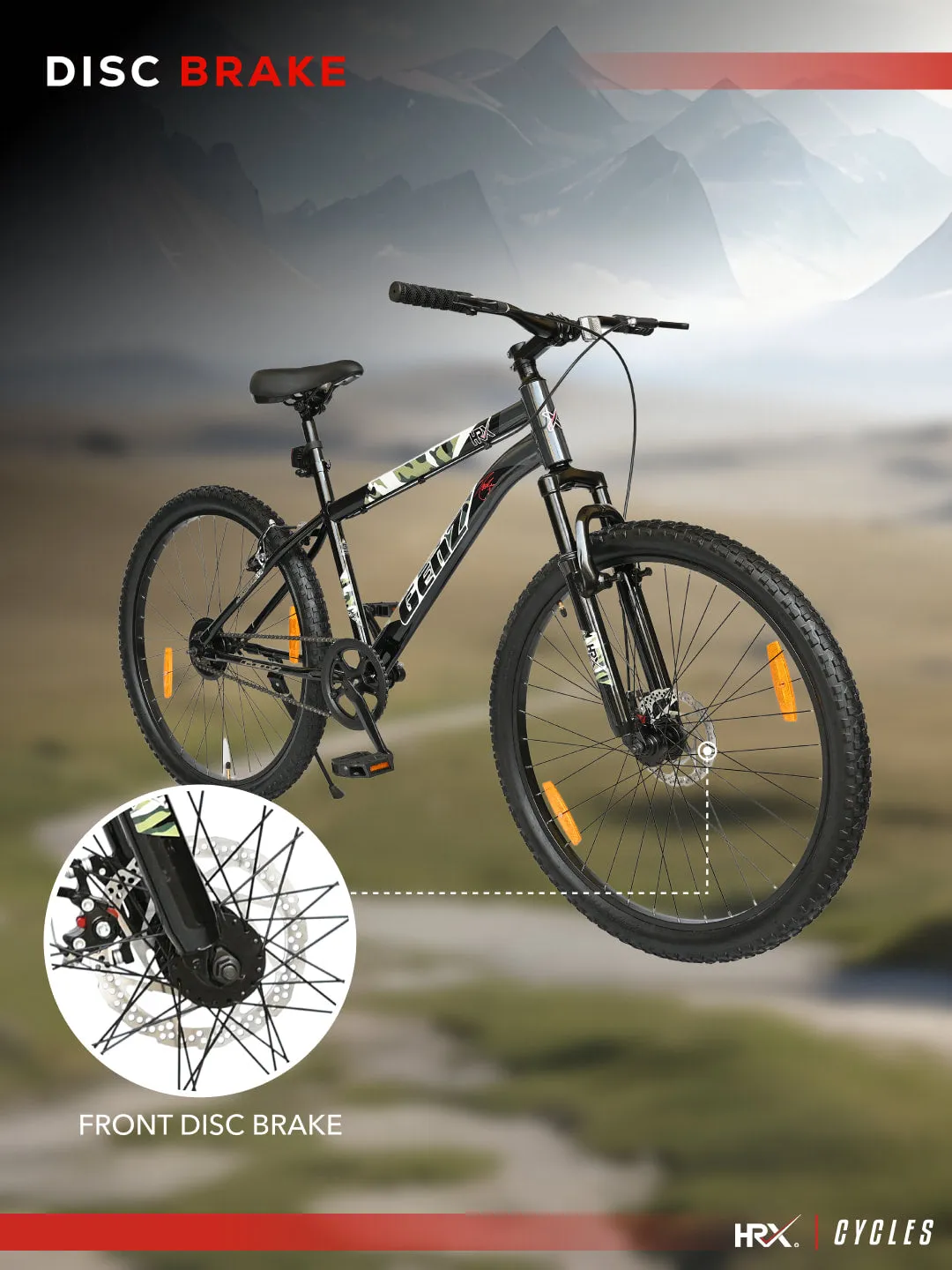 HRX Cycles by Hrithik Roshan GENZ27TBLACK Steel Single Speed 27.5 inch Mountain Cycle, Black, Free Trainer Sessions and Cycling Event