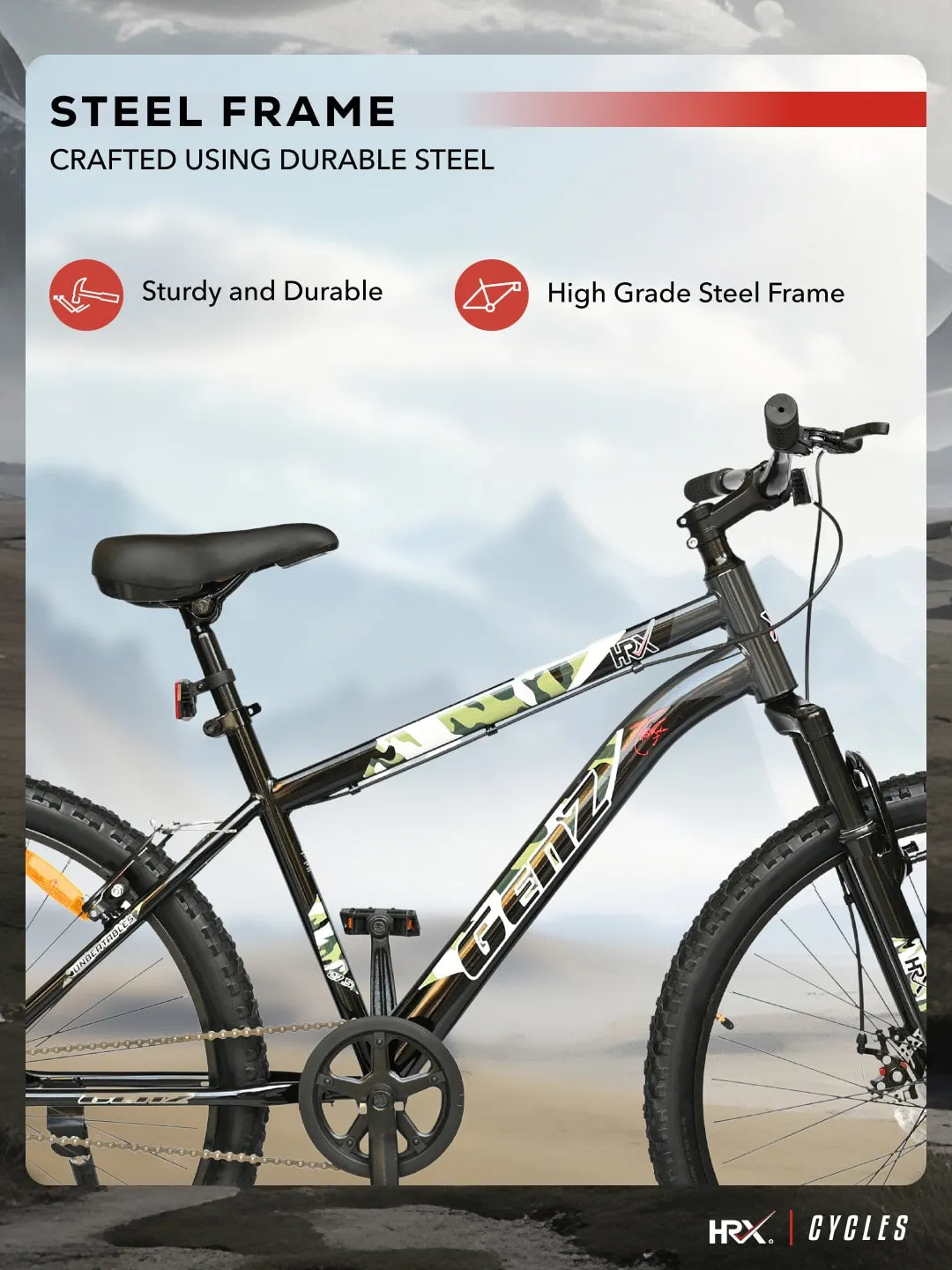 HRX Cycles by Hrithik Roshan GENZ27TBLACK Steel Single Speed 27.5 inch Mountain Cycle, Black, Free Trainer Sessions and Cycling Event