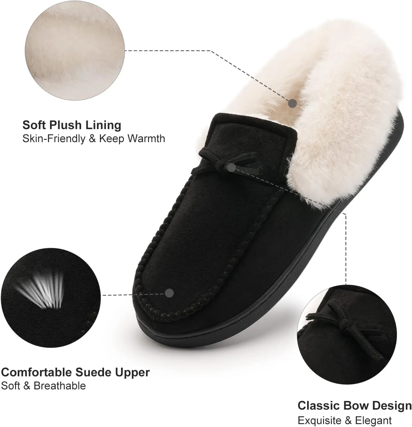 IceUnicorn Womens Moccasin Slippers Breathable Micro Suede Soft Memory Foam House Slippers Indoor Outdoor Warm Faux Fur Lining House Shoes