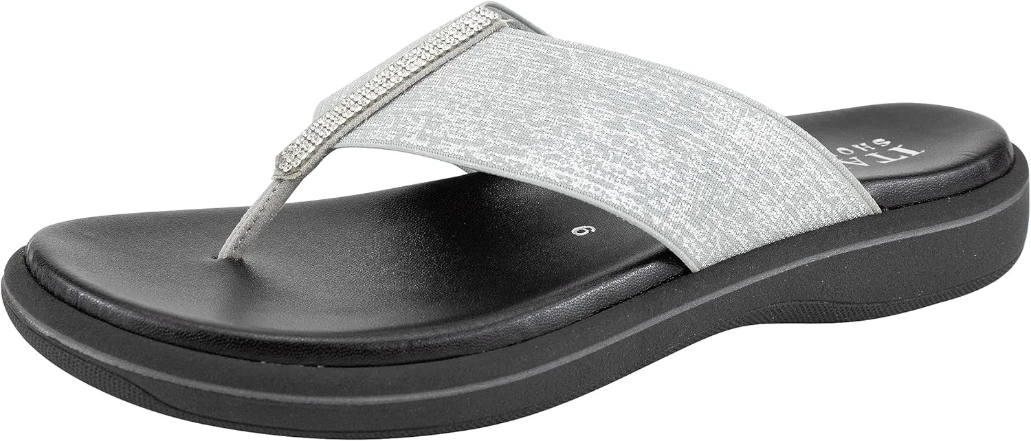 ITALIAN Shoemakers Linna Womens Rhinestone Glitter Thong Dressy Sandal for Women