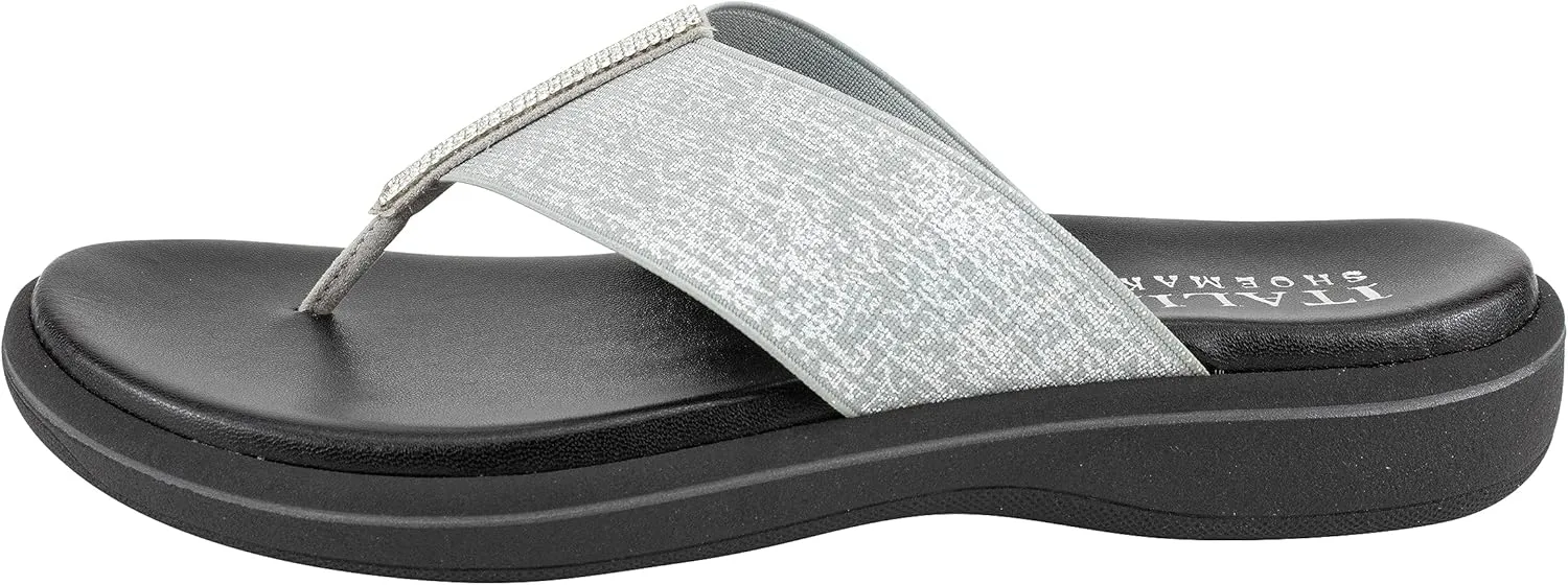 ITALIAN Shoemakers Linna Womens Rhinestone Glitter Thong Dressy Sandal for Women