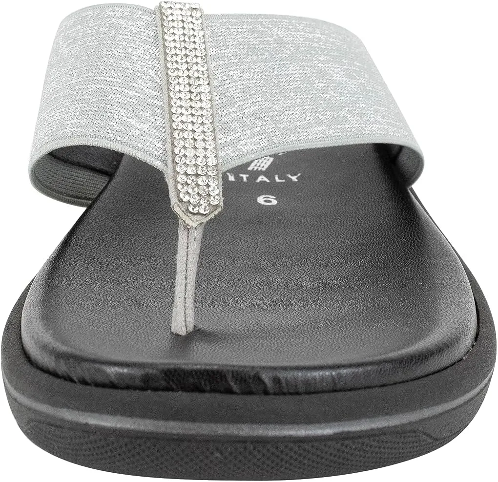 ITALIAN Shoemakers Linna Womens Rhinestone Glitter Thong Dressy Sandal for Women
