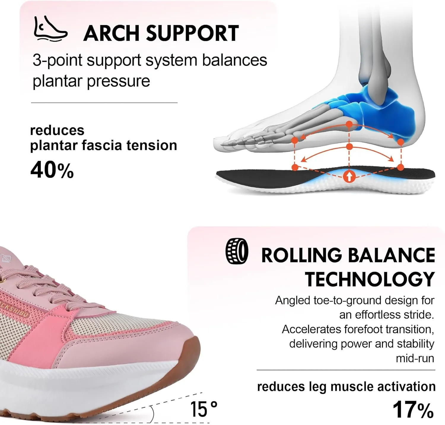 JACKSHIBO Slip in Women Hands Free Shoes Wide Toe Box Slip On Walking Athletic Tennis Sneakers Arch Support Plantar Fasciitis Orthopedic Width Shoes Cushion Thick Zero Drop Sole with Metatarsal Pad