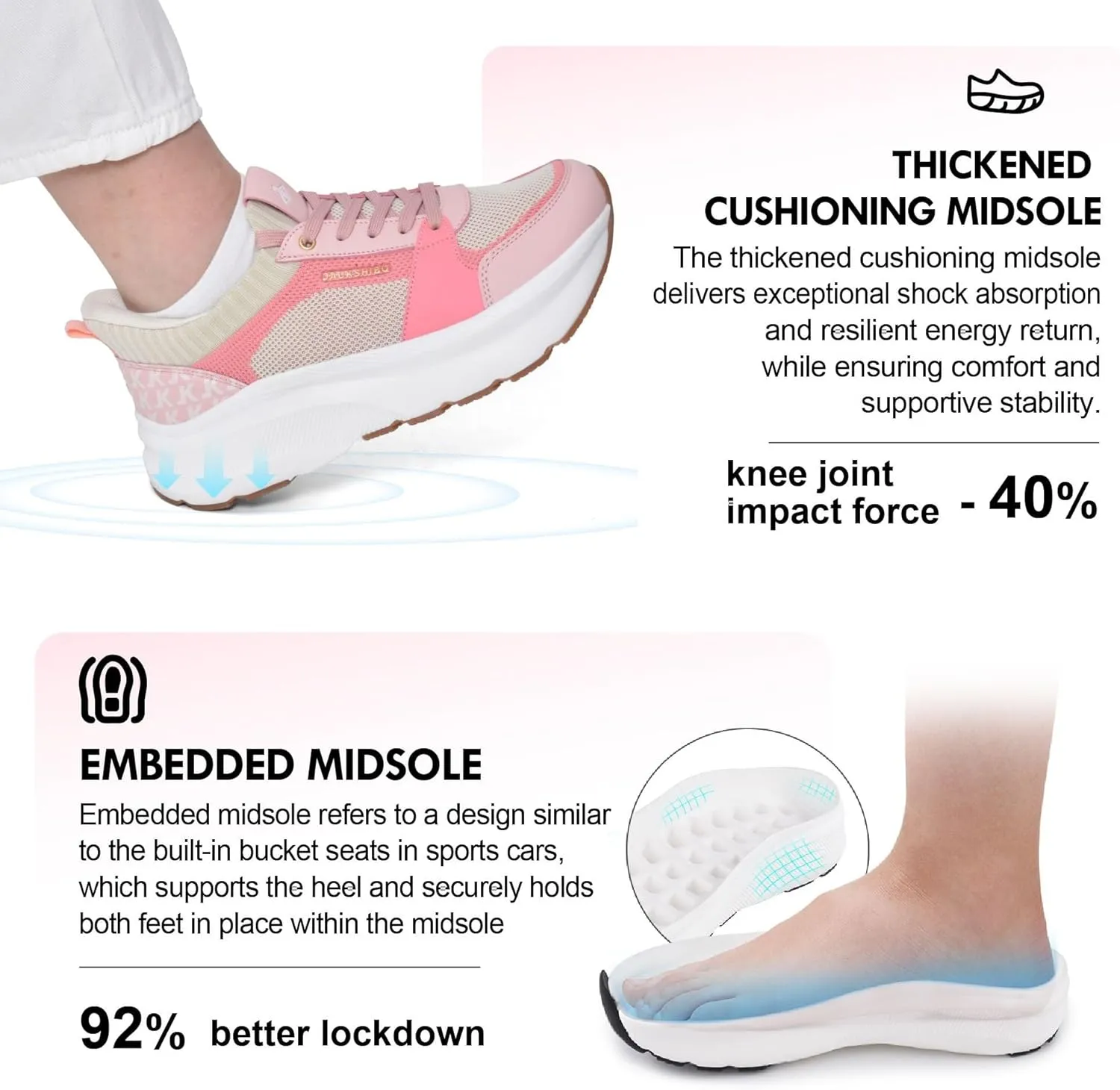 JACKSHIBO Slip in Women Hands Free Shoes Wide Toe Box Slip On Walking Athletic Tennis Sneakers Arch Support Plantar Fasciitis Orthopedic Width Shoes Cushion Thick Zero Drop Sole with Metatarsal Pad