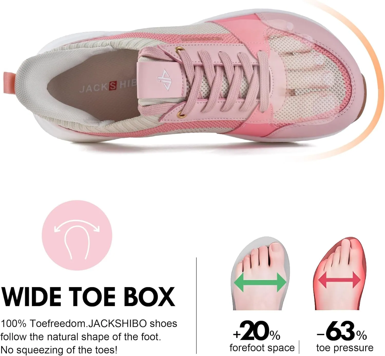 JACKSHIBO Slip in Women Hands Free Shoes Wide Toe Box Slip On Walking Athletic Tennis Sneakers Arch Support Plantar Fasciitis Orthopedic Width Shoes Cushion Thick Zero Drop Sole with Metatarsal Pad