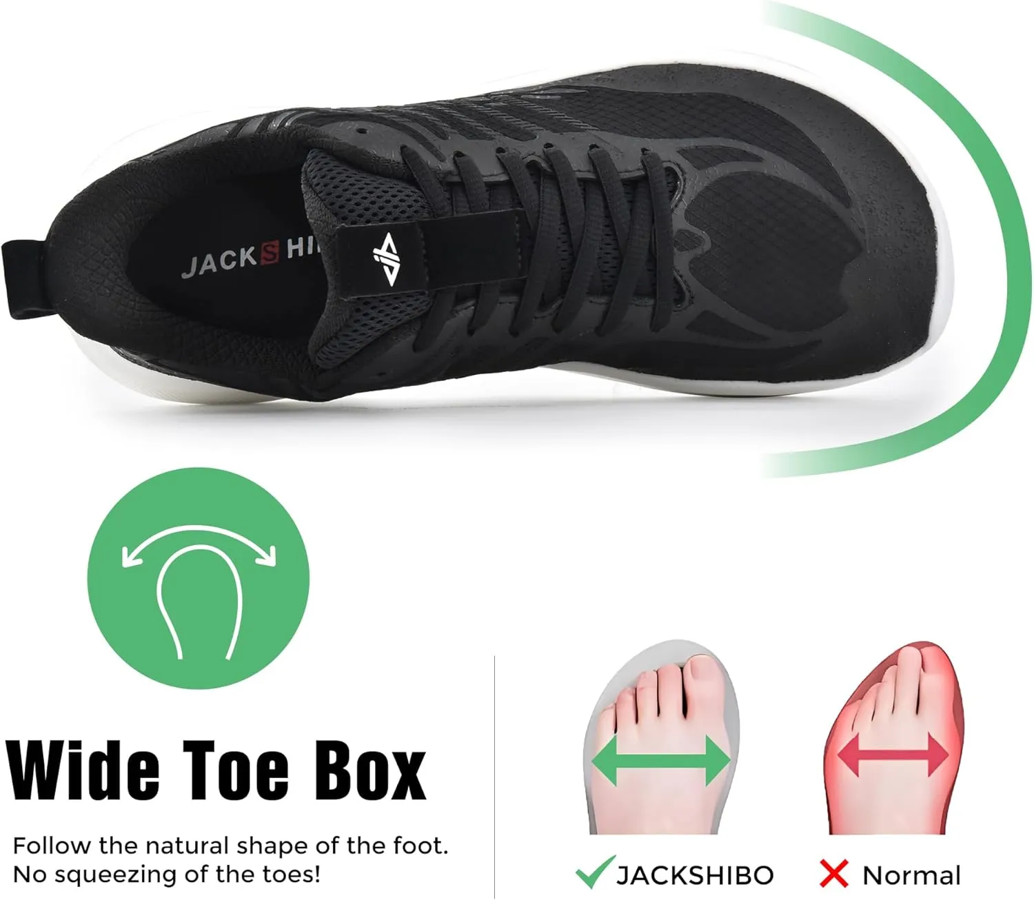 JACKSHIBO Wide Toe Box Men's Running & Tennis Athletic Gym Workout Cross Training Sneakers - Cushioned Memory Foam Thick Zero Drop Sole