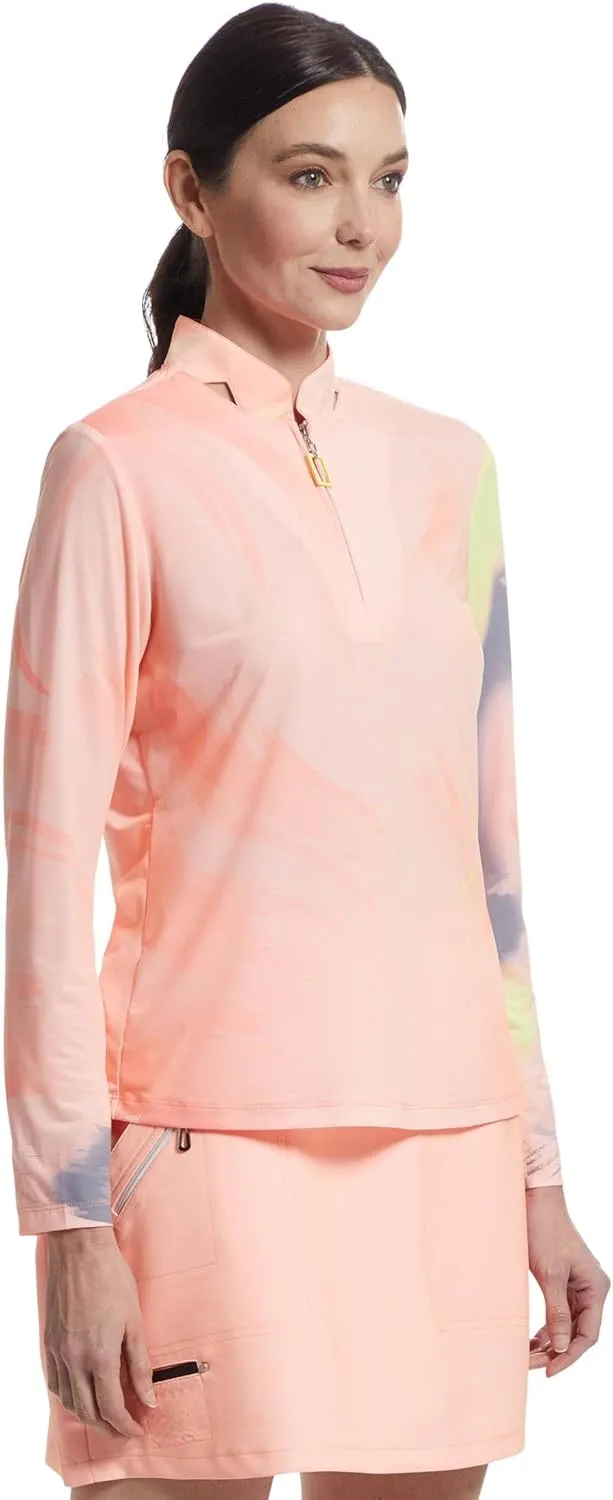 Jamie Sadock Women's Sunsense Feathers Print Long Sleeve 1/4 Zip Sun Protection Top