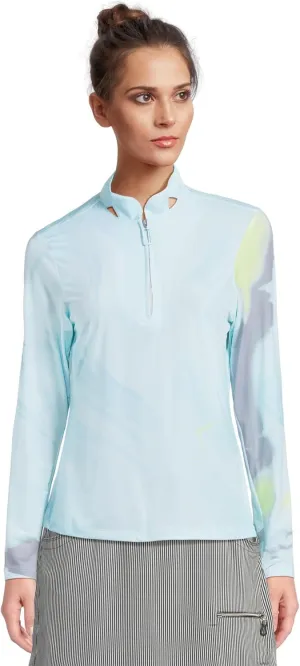 Jamie Sadock Women's Sunsense Feathers Print Long Sleeve 1/4 Zip Sun Protection Top