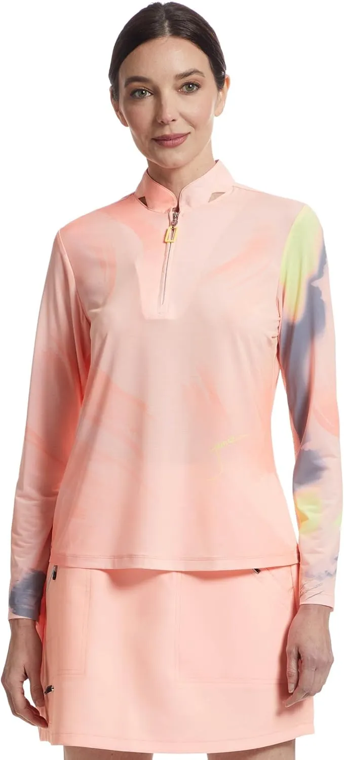 Jamie Sadock Women's Sunsense Feathers Print Long Sleeve 1/4 Zip Sun Protection Top