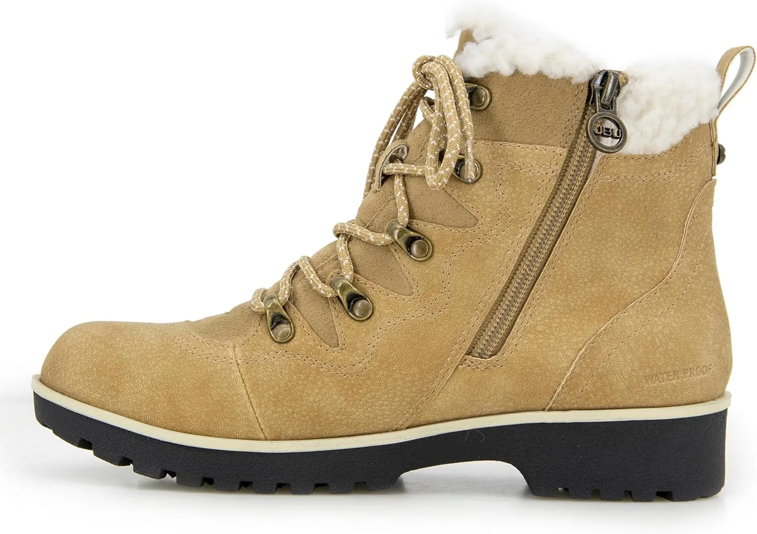JBU Women's Poland Lace Up with Faux Shearling Fashion Comfort Waterproof Ankle Boot