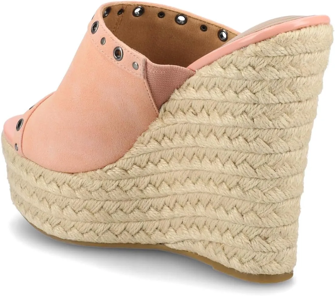 Journee Collection Womens Yari Espadrille Wedge Platform Sandals Slip On Open Round Toe Grommet Detail Summer Shoes