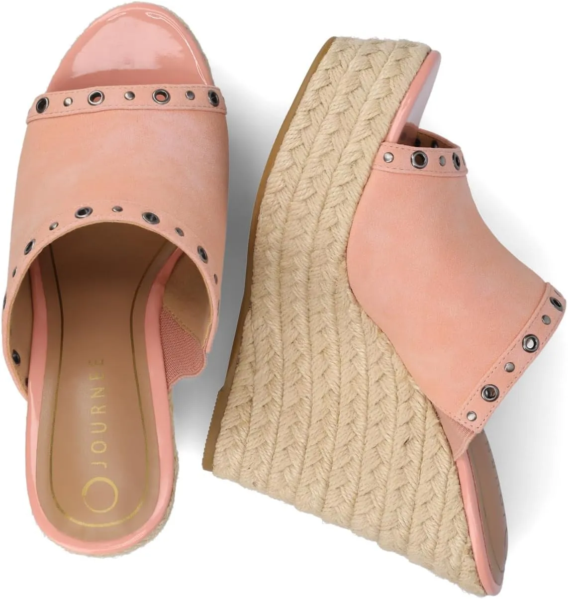 Journee Collection Womens Yari Espadrille Wedge Platform Sandals Slip On Open Round Toe Grommet Detail Summer Shoes