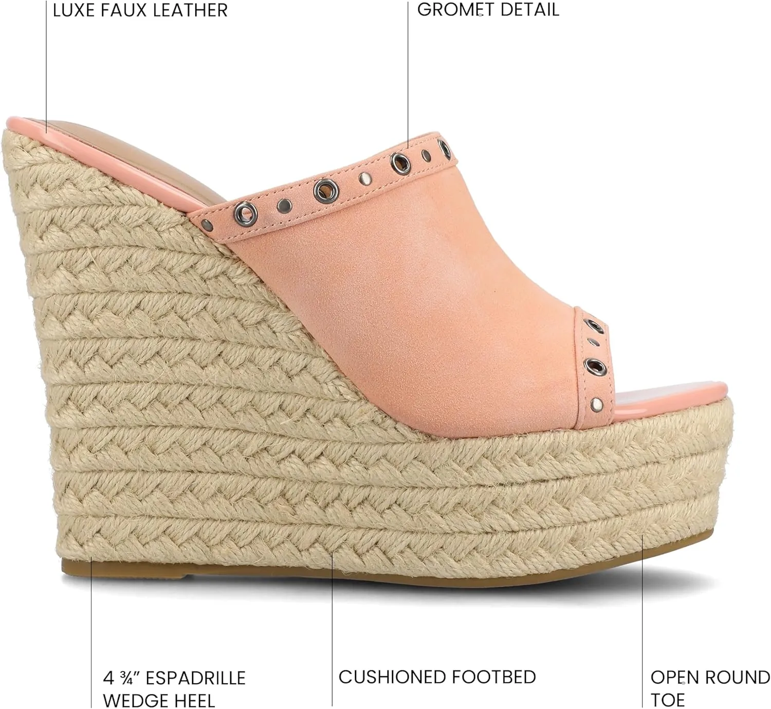 Journee Collection Womens Yari Espadrille Wedge Platform Sandals Slip On Open Round Toe Grommet Detail Summer Shoes