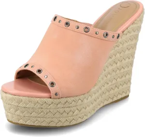 Journee Collection Womens Yari Espadrille Wedge Platform Sandals Slip On Open Round Toe Grommet Detail Summer Shoes