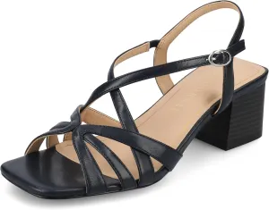 Journee Womens Block heel Cushioned Footbed Shyla Crisscross straps Faux Leather Multi Straps 2-3 inch heel Open Toe