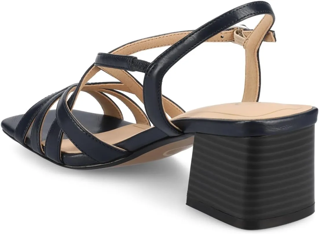 Journee Womens Block heel Cushioned Footbed Shyla Crisscross straps Faux Leather Multi Straps 2-3 inch heel Open Toe