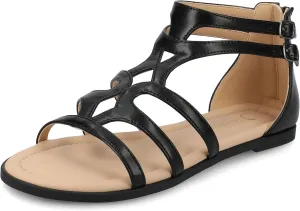 Journee Womens cushioned footbeds Genneva Gladiator Sandal flat sole ankle bucke multi strap open toe