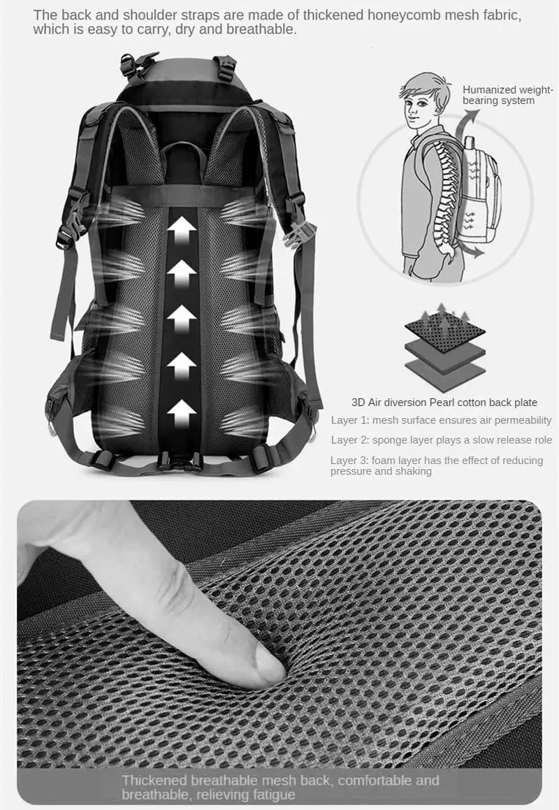 JSEIAJB 65L Outdoor Waterproof Backpack Travel Camping Climbing Sport Bag Nature Hiking Mountaineering Bag