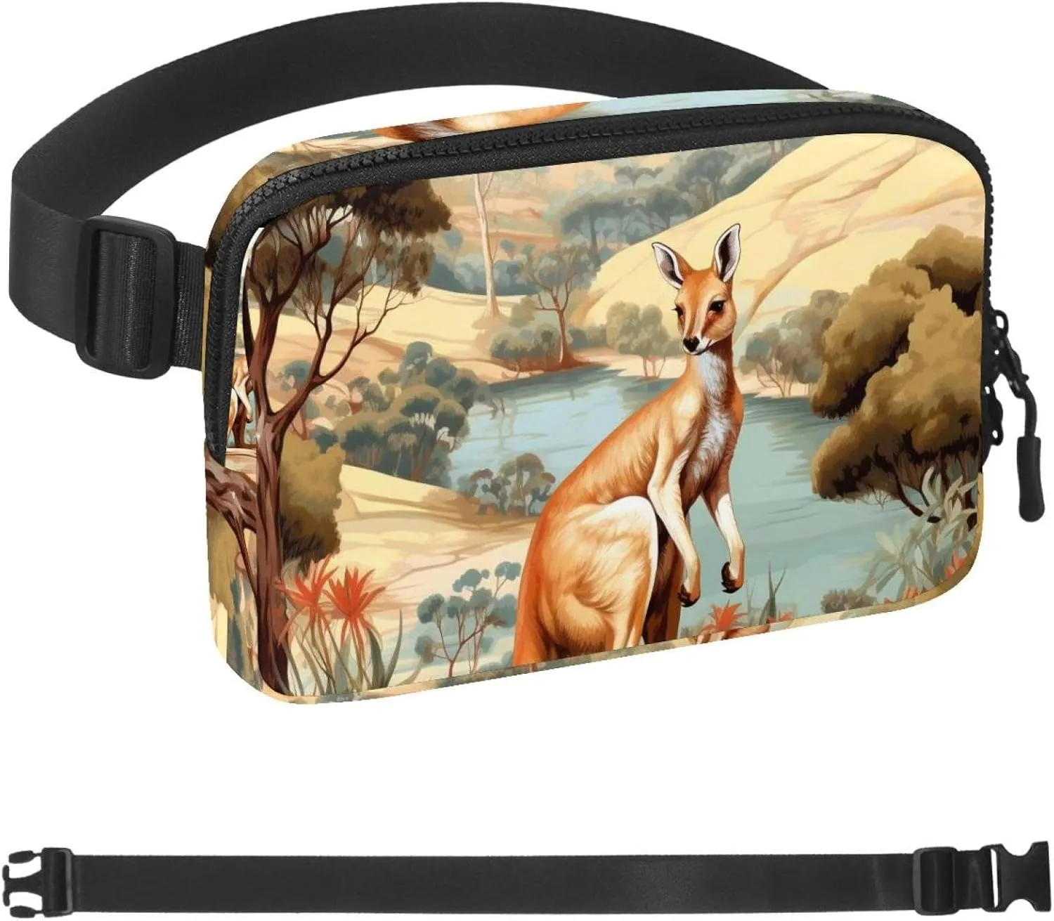 Jungle Kangaroo-1542 Unisex Style Fanny Pack: Fashion Waist Packs, Crossbody Bags Sport Slim Fashionable for Jogging Hiking Hiker Woman Man