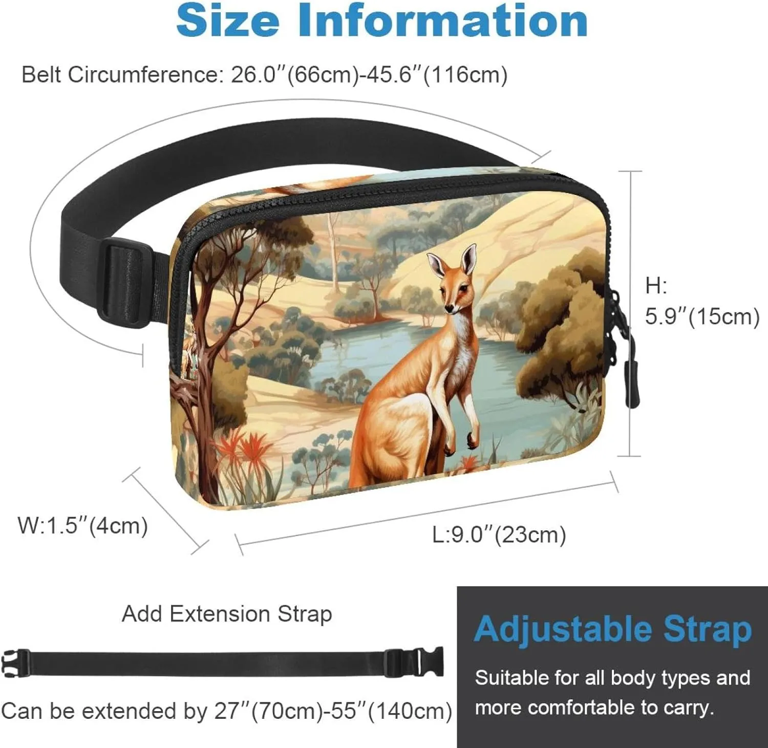 Jungle Kangaroo-1542 Unisex Style Fanny Pack: Fashion Waist Packs, Crossbody Bags Sport Slim Fashionable for Jogging Hiking Hiker Woman Man