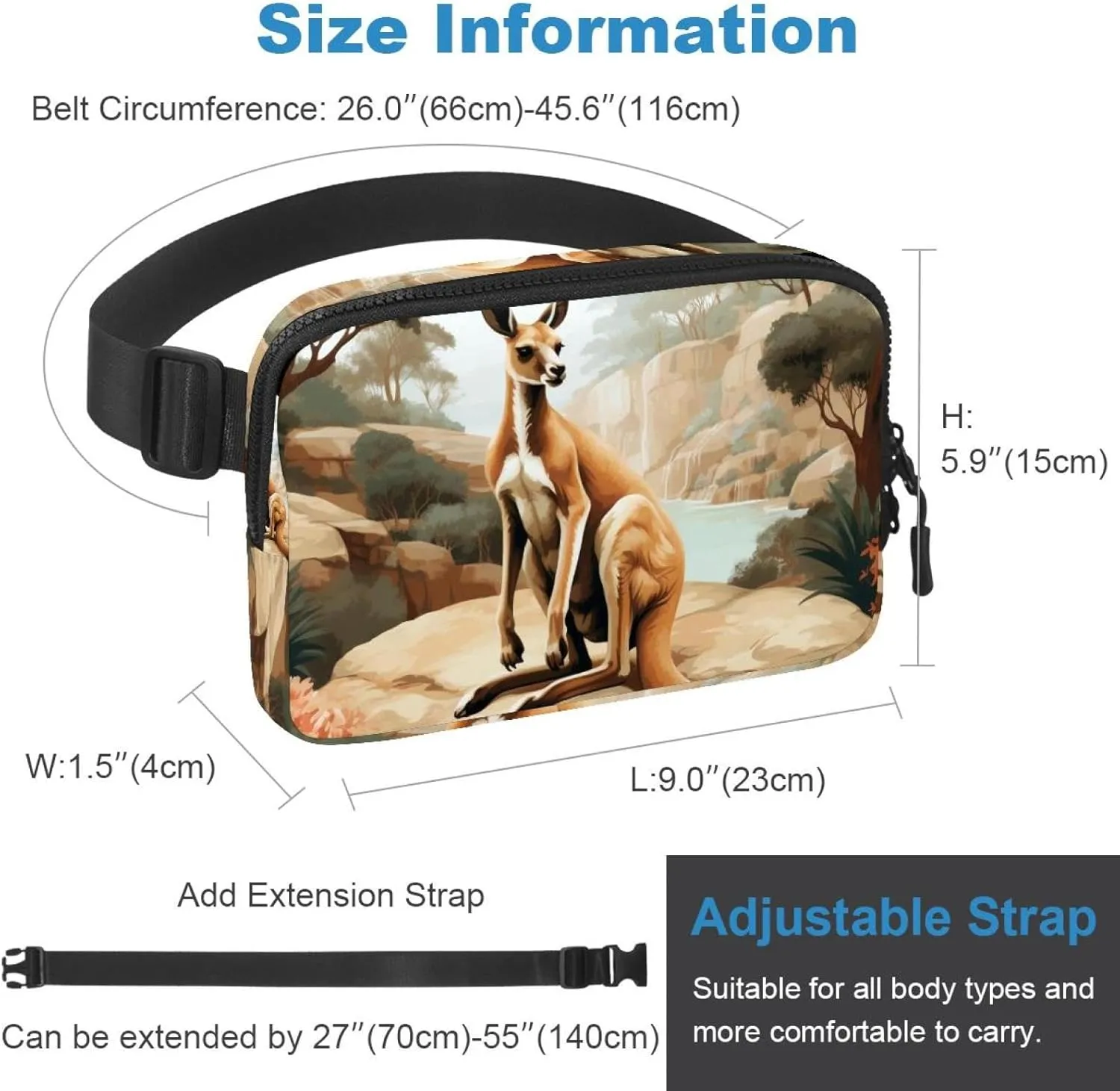 Jungle Kangaroo-1545 Unisex Style Fanny Pack: Fashion Waist Packs, Crossbody Bags Sport Slim Fashionable for Jogging Hiking Hiker Woman Man