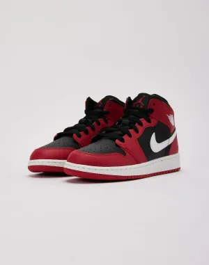 Kids Nike Air Jordan 1 Mid GS Red Black White DQ8423-061 Sneaker Shoe Trainer