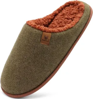 KuaiLu Mens House Memory Foam Slippers with Orthopedic Arch Support Comfy Warm Plush Lining Slip On Casual Pantuflas Mans Comfortable Bedroom Shoes Rubber Sole for Indoor&Outdoor Green Brown Size 14