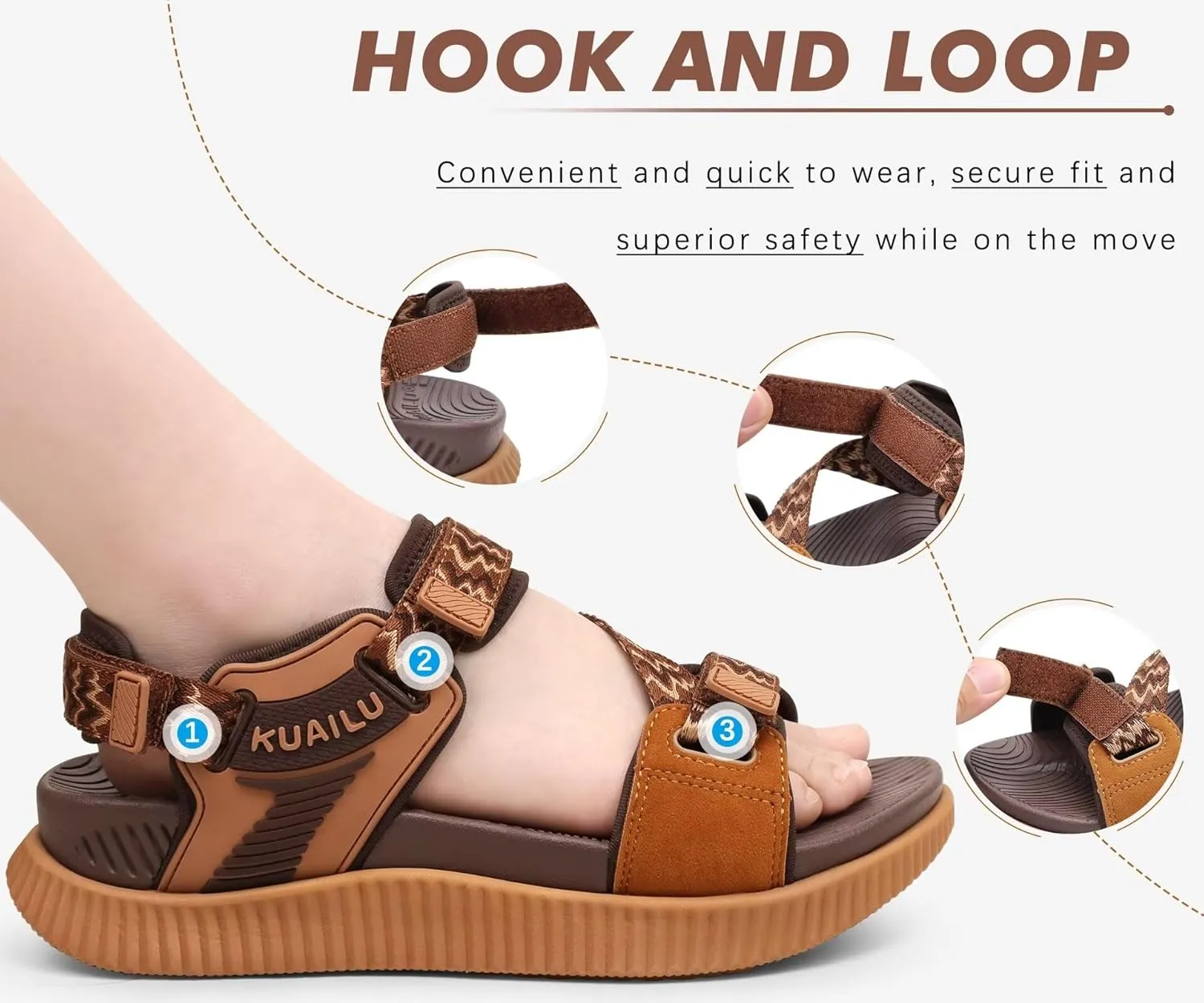 KuaiLu Womens Orthopedic Walking Sandals Recovery Sport Outdoor Hiking Water Sandles Thick Athletic Cushion Adjustable Leather Strap Sandals with Comfortable Plantar Fasciitis Arch Support