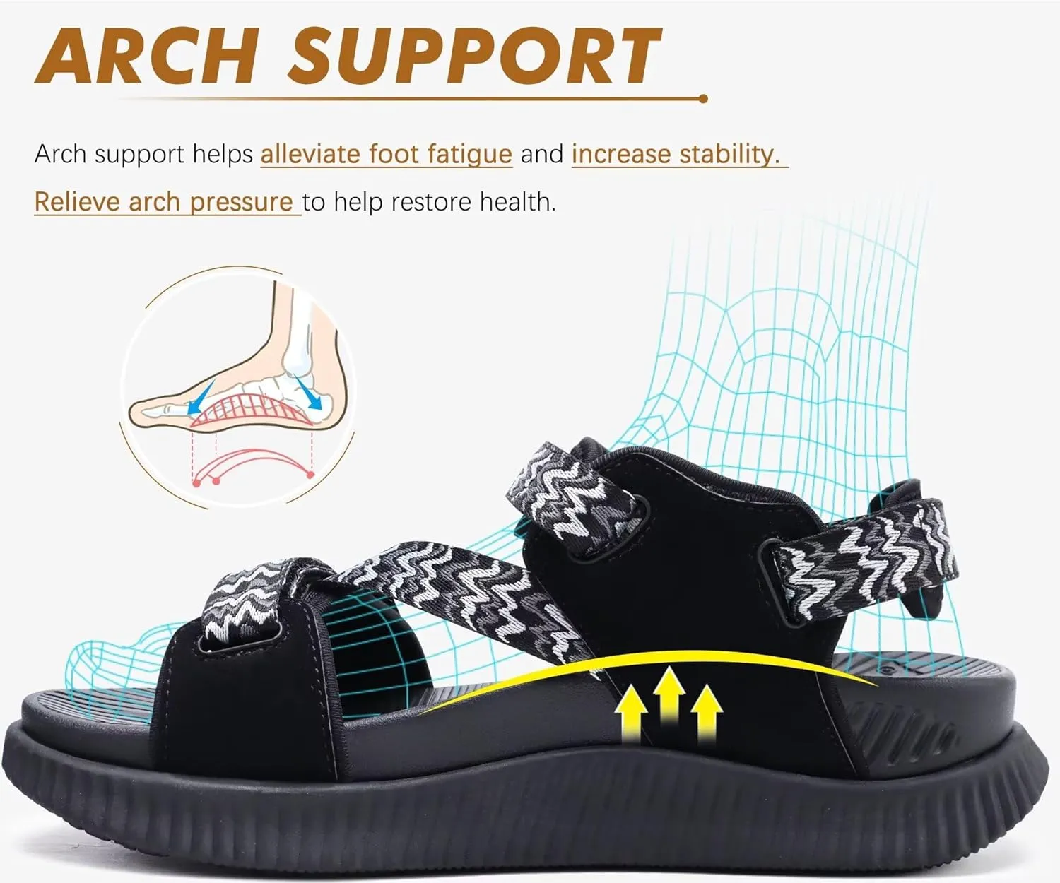 KuaiLu Womens Orthopedic Walking Sandals Recovery Sport Outdoor Hiking Water Sandles Thick Athletic Cushion Adjustable Leather Strap Sandals with Comfortable Plantar Fasciitis Arch Support