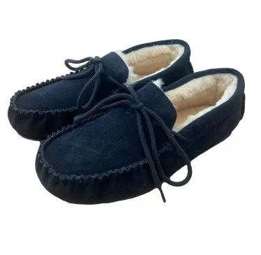 Ladies 'Susie' Lambswool Moccasin with Hard Sole - Navy