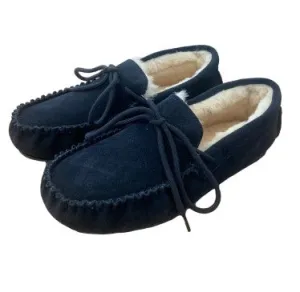 Ladies 'Susie' Lambswool Moccasin with Hard Sole - Navy