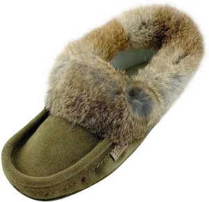 Laurentian Chief Men's Army Suede Slippers Rabbit Fur Collar Soft Sole Moccasins…