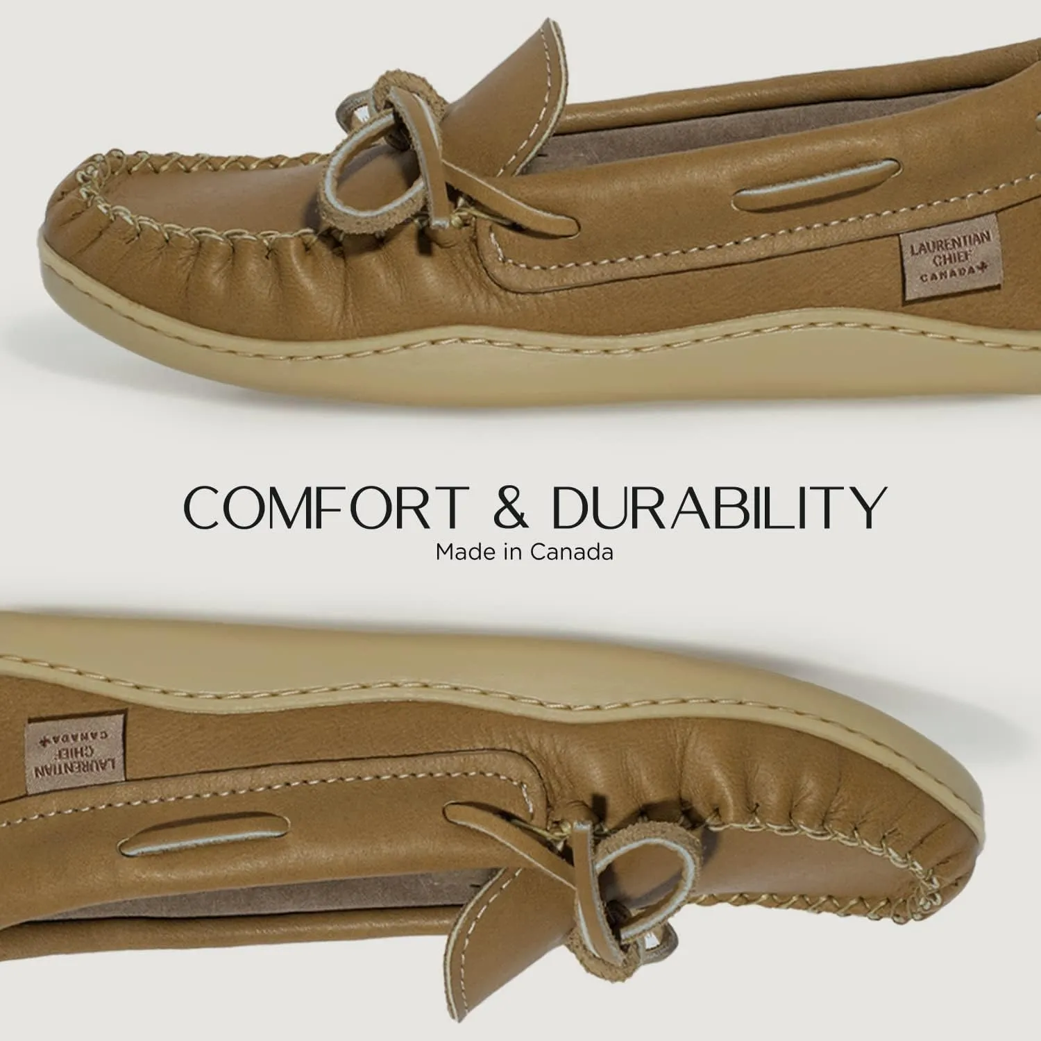 Laurentian Chief Moccasins with 8-Hole Collar for Ladies – Stylish and Comfortable House Slippers with Natural Rubber Sole – Leather Indoor and Outdoor Slippers