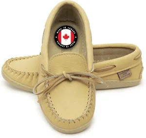 Laurentian Chief Moccasins with 8-Hole Collar for Ladies – Stylish and Comfortable House Slippers with Natural Rubber Sole – Leather Indoor and Outdoor Slippers