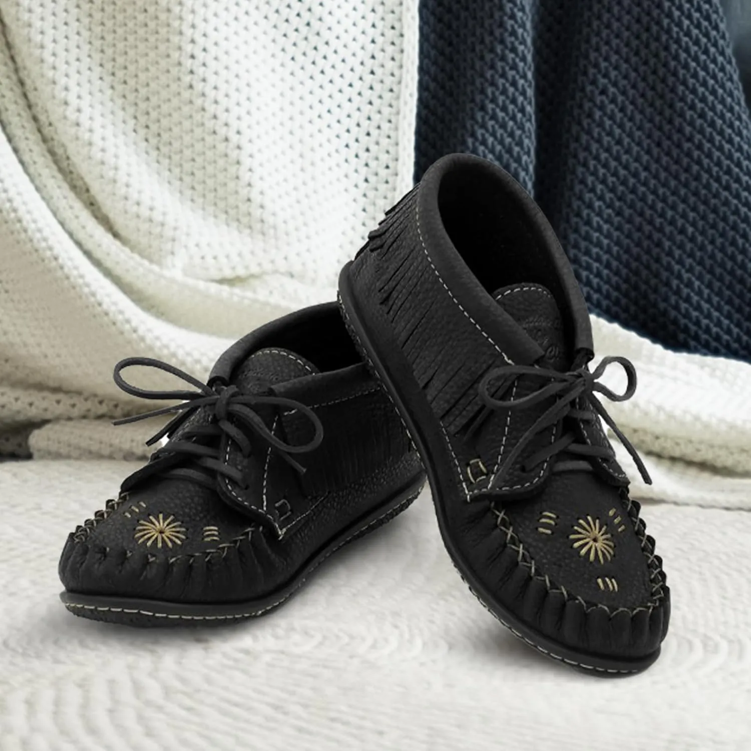 Laurentian Chief Moccasins Women Ankle Boot – Stylish Ankle Boots with Inca Embroidery, Comfortable Insole, Durable Rubber Sole, Made in Canada