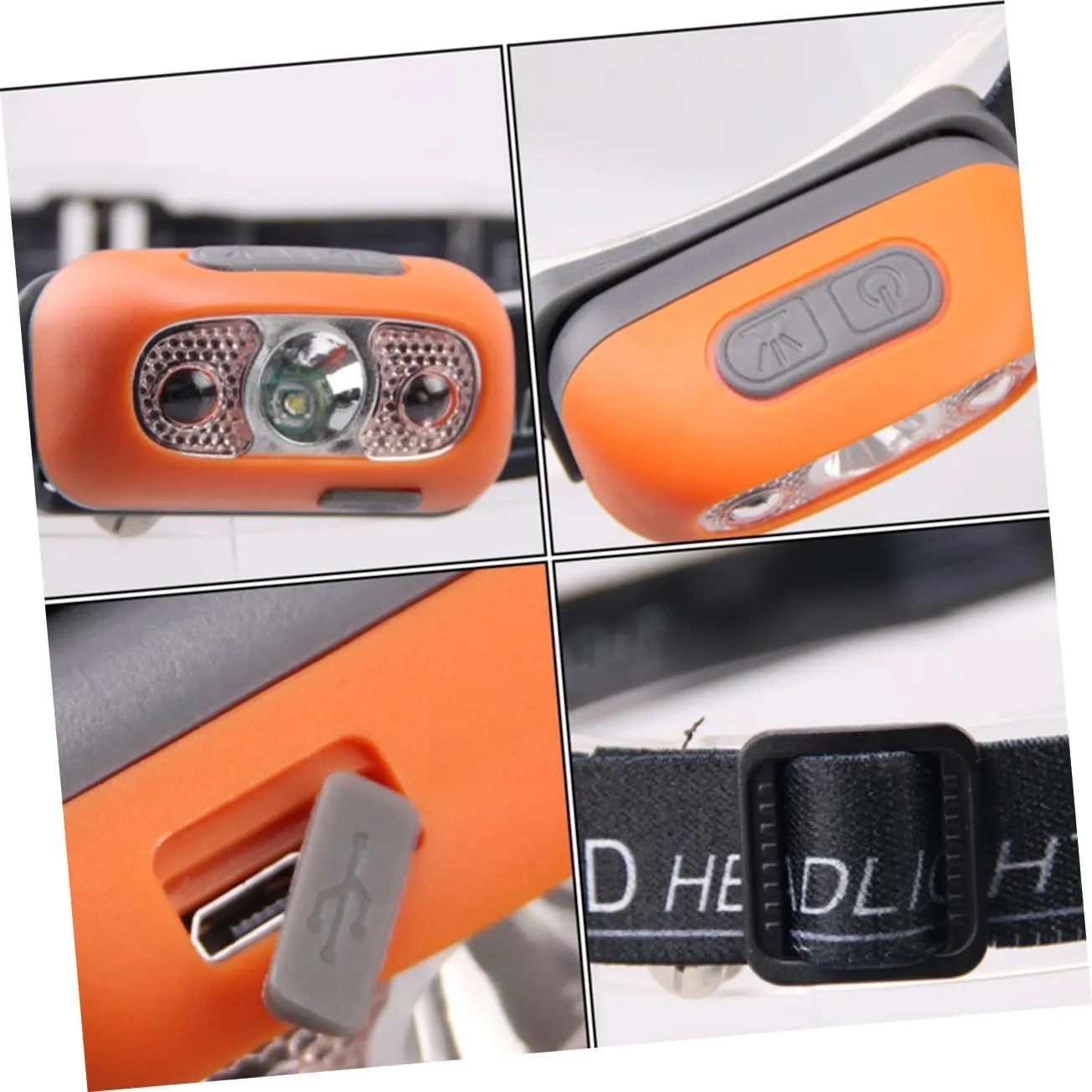 Led Headlamp Batteries Rechargeable Sensor Headlight Camping Flashlight Led Torch Lamp Orange for Outdoor Activities