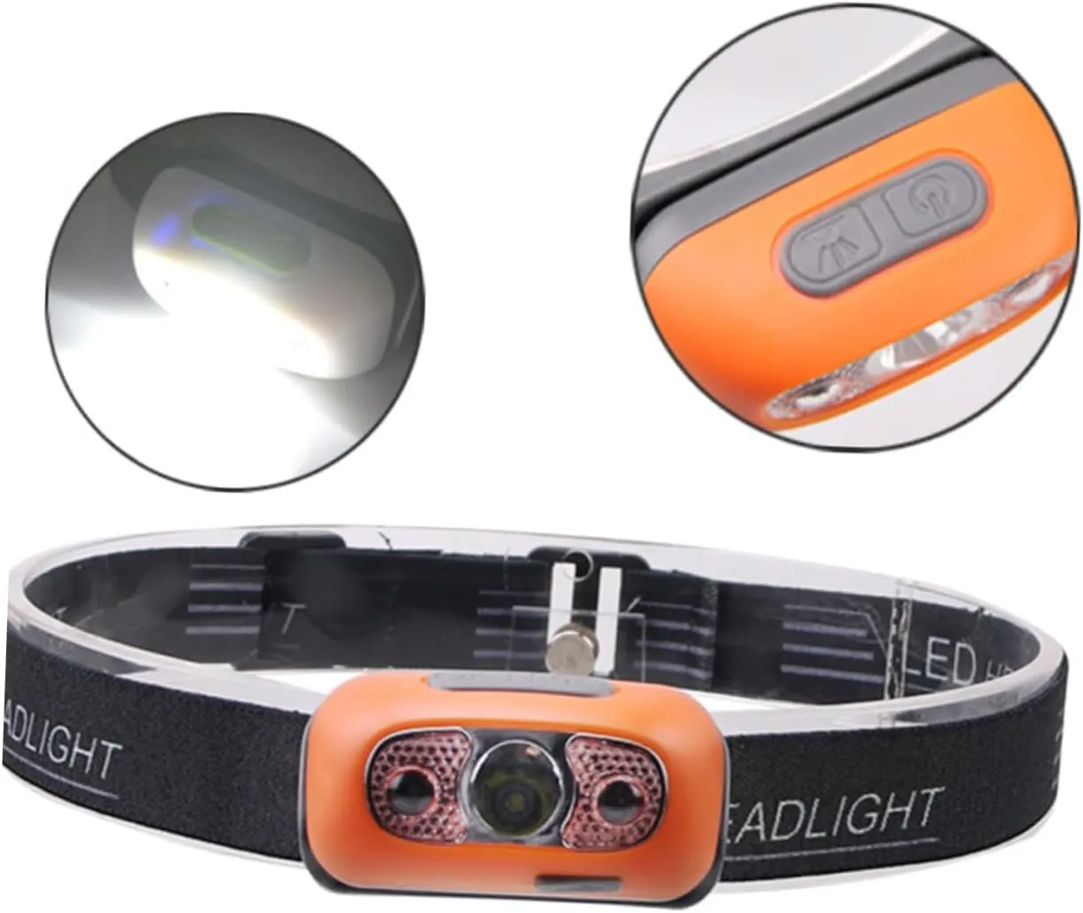 Led Headlamp Batteries Rechargeable Sensor Headlight Camping Flashlight Led Torch Lamp Orange for Outdoor Activities