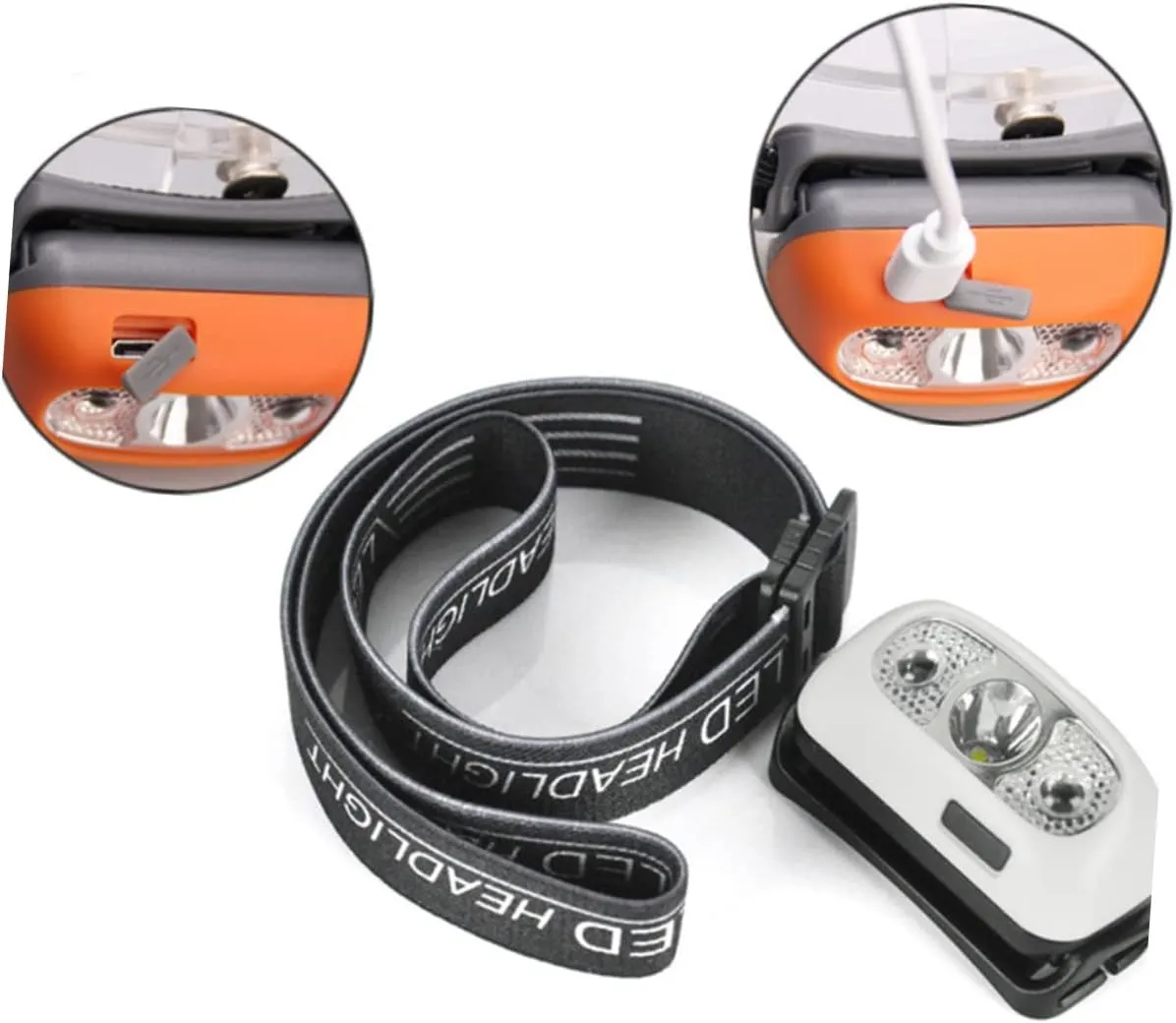 Led Headlamp Batteries Rechargeable Sensor Headlight Camping Flashlight Led Torch Lamp Orange for Outdoor Activities