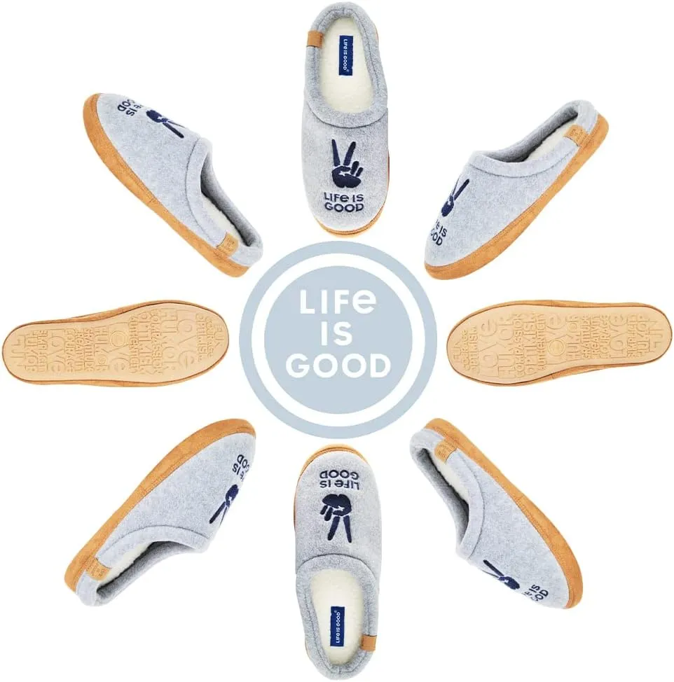 Life is Good Men's Open Back Fleece Slipper, 303593M - Suede & Fleece Indoor/Outdoor Plush & Cozy with Soft Foam & Rubber Sole Slippers