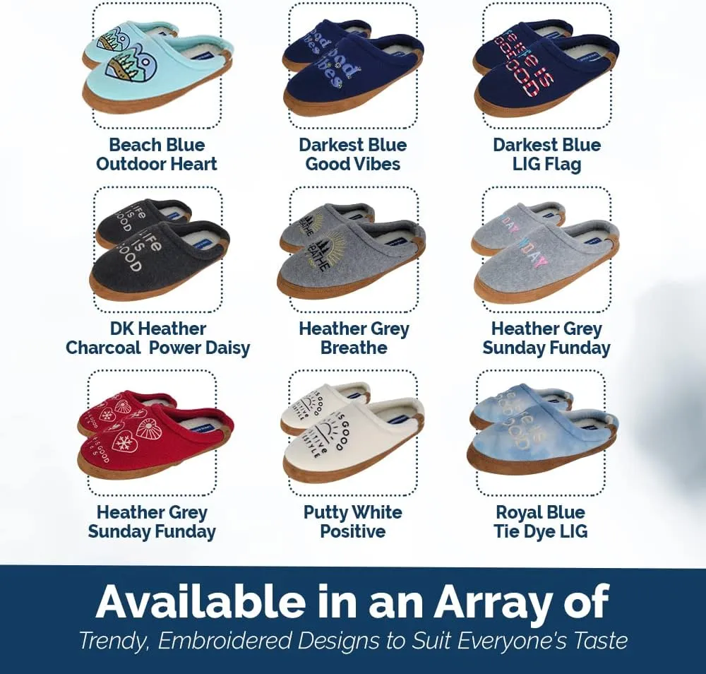 Life is Good Women's Moccasin Slippers, 303593W - Suede & Fleece Open Back Indoor/Outdoor Slip-Ons - Plush & Cozy Slides with Soft Foam & Rubber Soles Stylish & Comfy Available in Different Designs