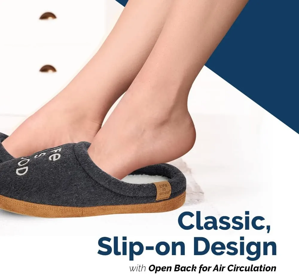 Life is Good Women's Moccasin Slippers, 303593W - Suede & Fleece Open Back Indoor/Outdoor Slip-Ons - Plush & Cozy Slides with Soft Foam & Rubber Soles Stylish & Comfy Available in Different Designs