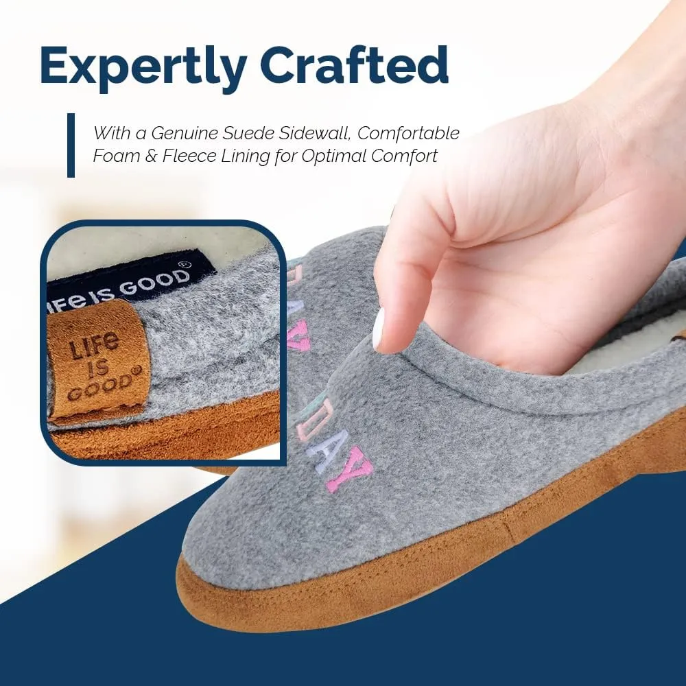 Life is Good Women's Moccasin Slippers, 303593W - Suede & Fleece Open Back Indoor/Outdoor Slip-Ons - Plush & Cozy Slides with Soft Foam & Rubber Soles Stylish & Comfy Available in Different Designs
