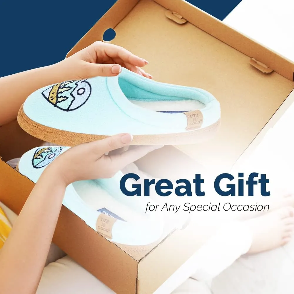 Life is Good Women's Moccasin Slippers, 303593W - Suede & Fleece Open Back Indoor/Outdoor Slip-Ons - Plush & Cozy Slides with Soft Foam & Rubber Soles Stylish & Comfy Available in Different Designs