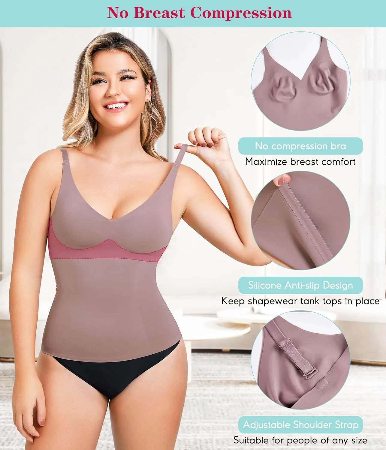 LODAY Compression Tank Tops for Women Tummy Control Shapewear Seamless Body Shaper Workout V-Neck Camisole Cami Tops